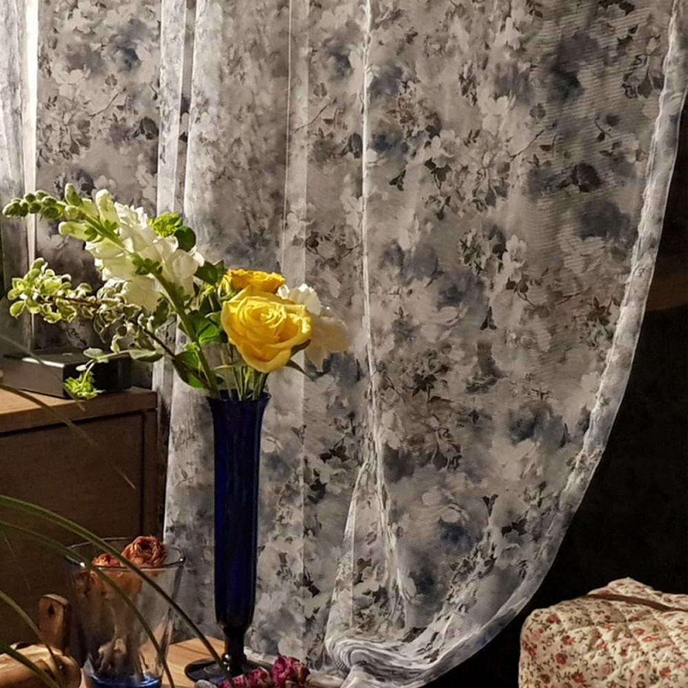 무성화 수 플라워 빈티지 레트로 꽃무늬 가리개 가림막 망사 여름 커튼 2colors
