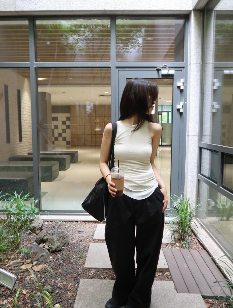 데일리 골지 여름 슬리브리스 나시 여성 민소매 슬림 이너 나시 티셔츠 탑 레이어드