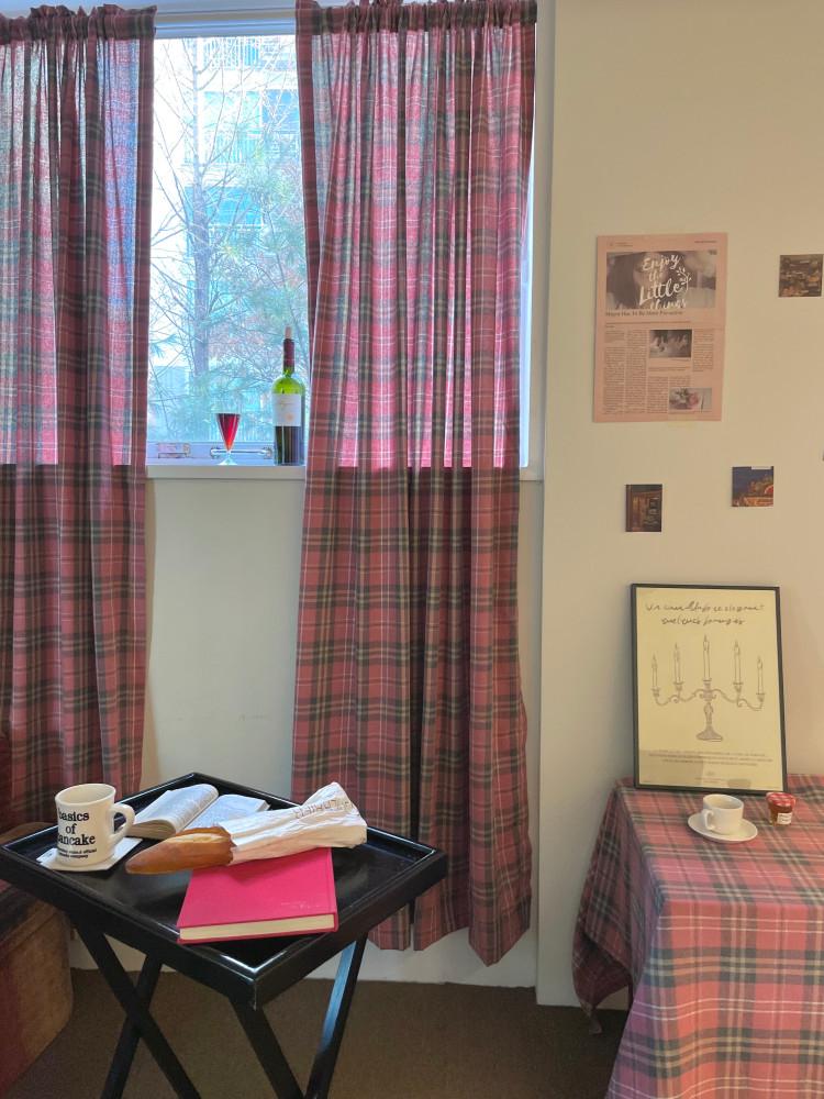 cozy pink check curtain 체크 핑크 빈티지