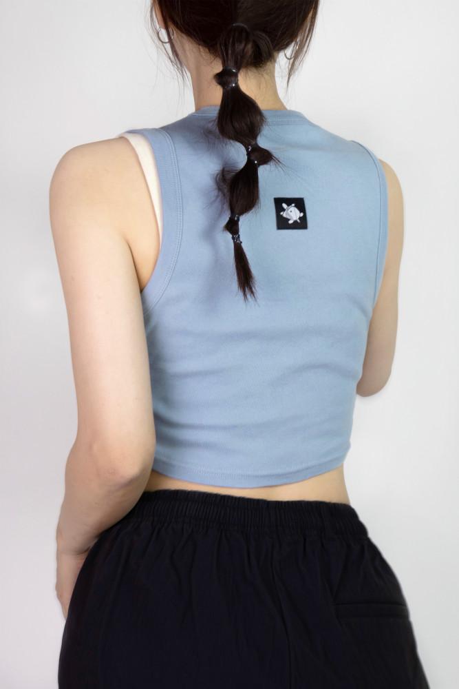 [While 와일] 클라이밍 크롭 탑 슬리브리스 민소매 BLACK TAPE