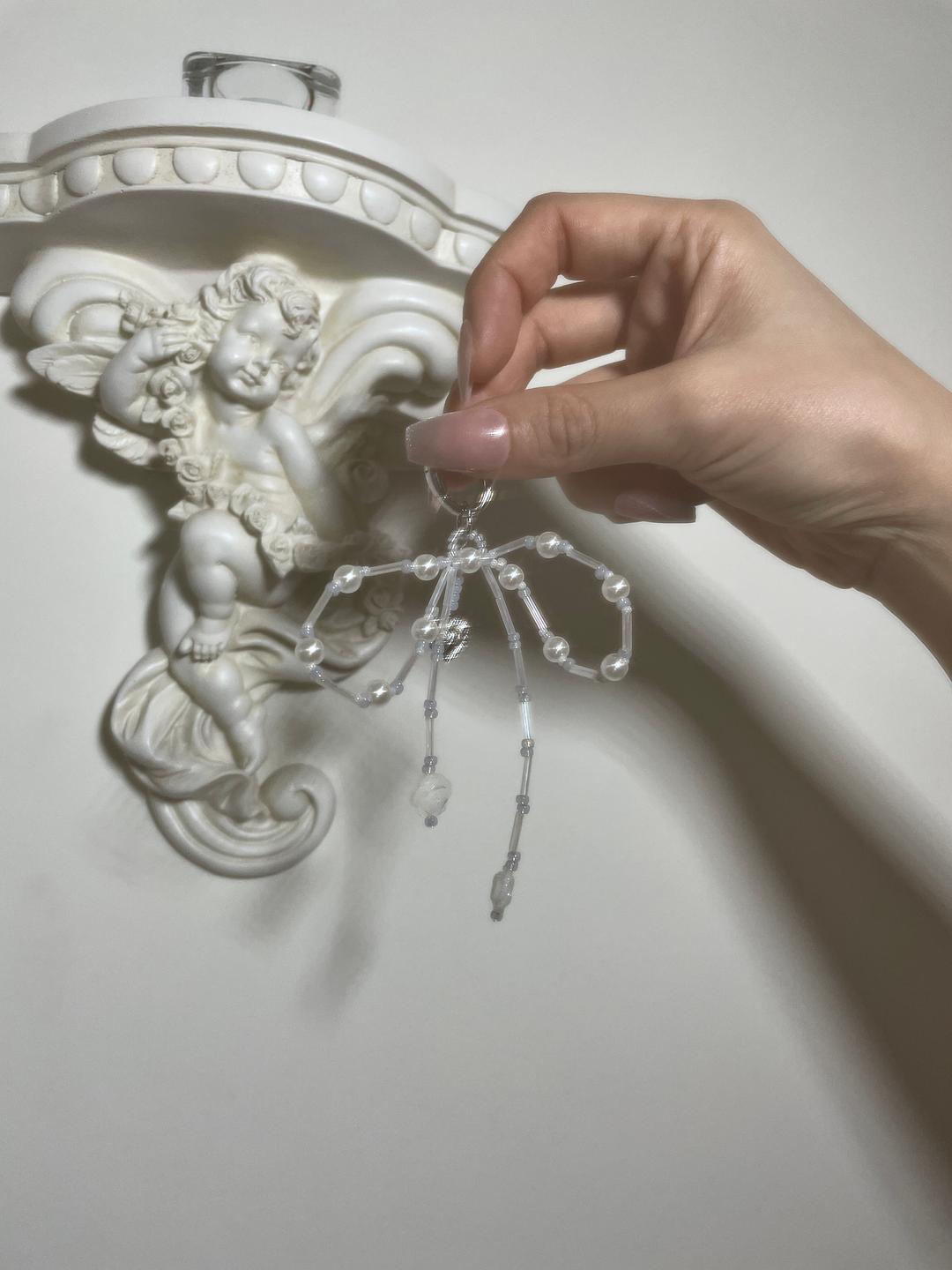 Nacre rose ribbon keyring (Blue)