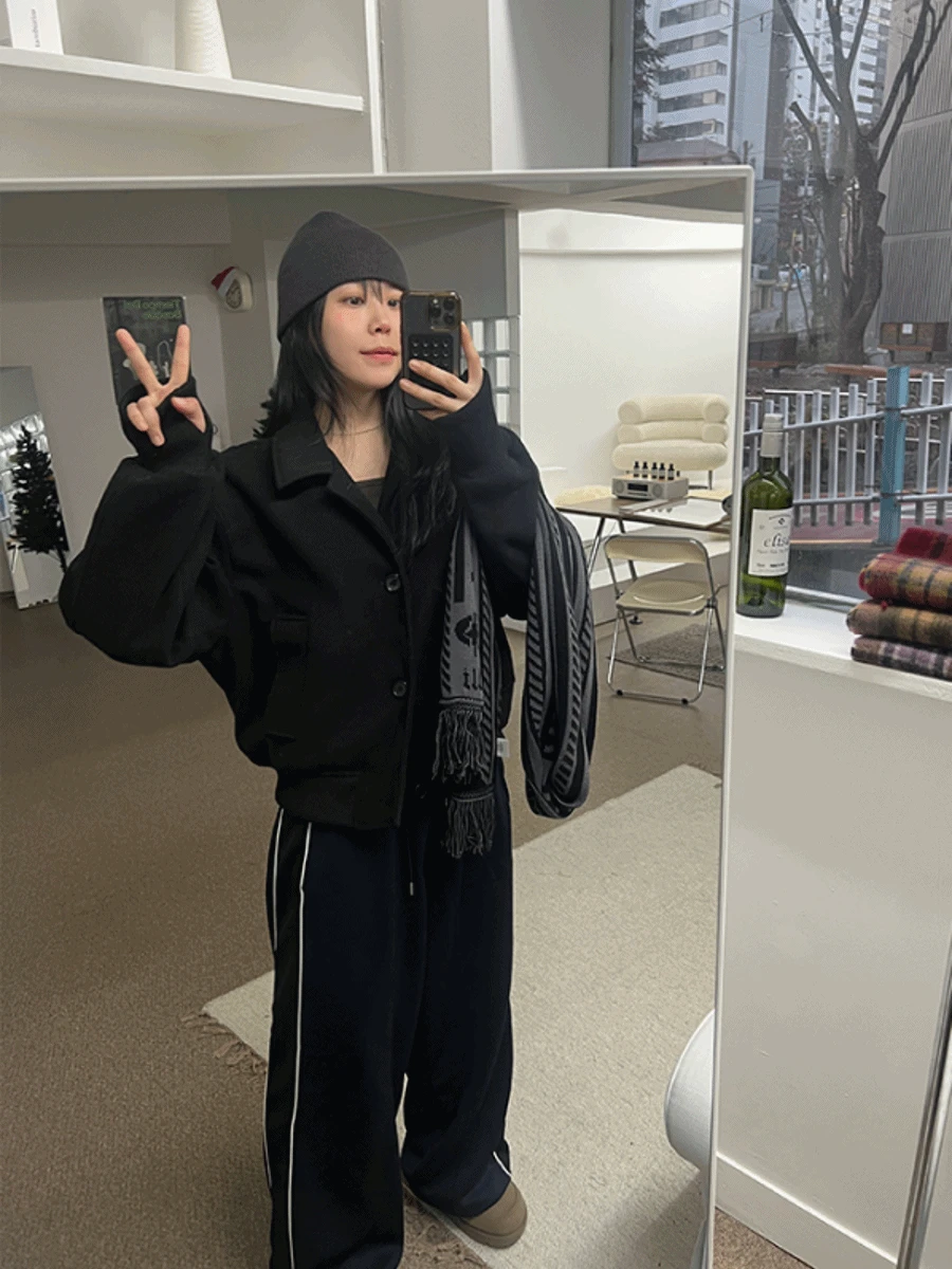 크롭 워머 레더카라 자켓 (남녀공용)