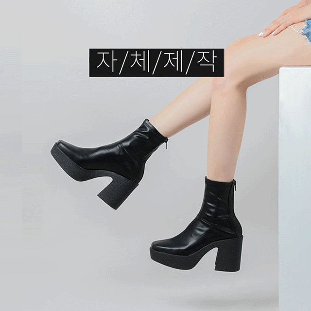 [단독특가/당일발송] 가보시 스판 통굽 워커 앵클부츠 (9cm) S-1018