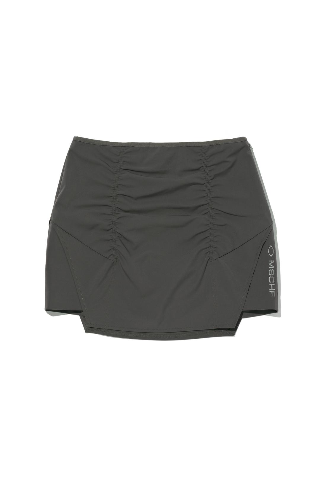 SHIRRING MINI SKIRT_KHAKI GREY