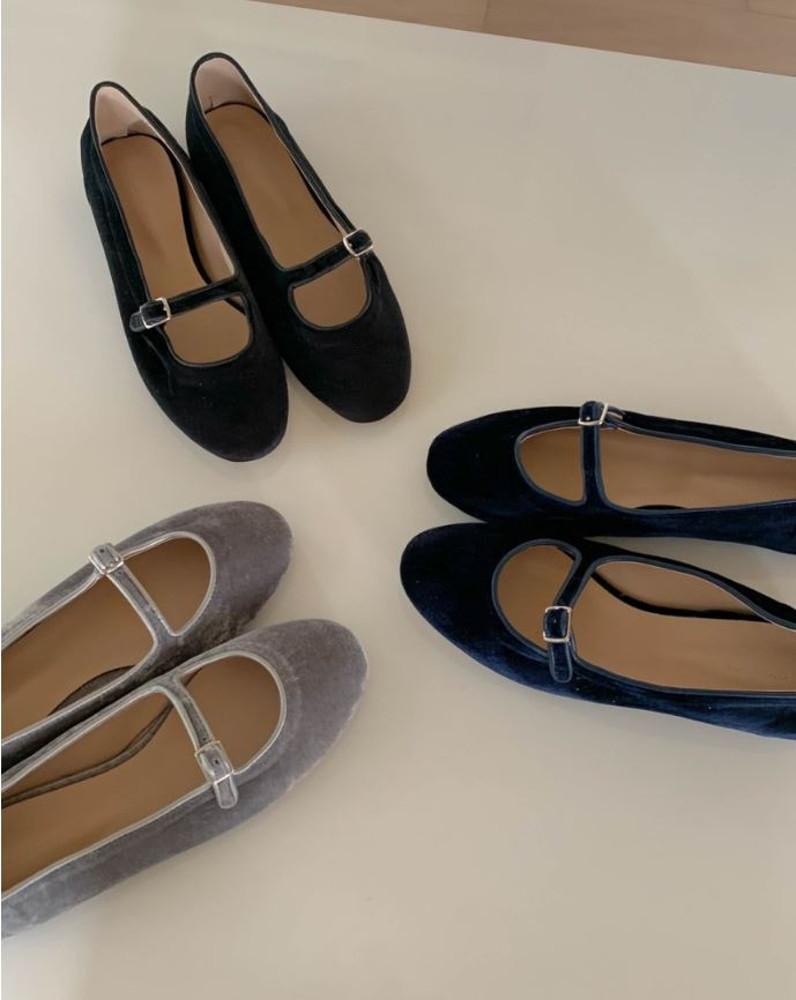 벨벳 스트랩 메리제인 플랫슈즈 (3color)