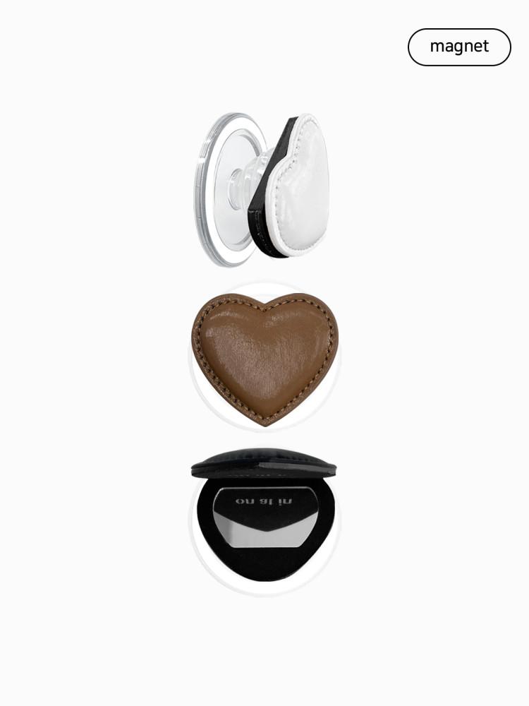 (마그넷 타입) 맥세이프 결합 하트 레이온 PU 미러 거울 그립 스마트톡 휴대폰 거치대 핸드폰 부착형 온앳인 (heart mirror tok - magnet)