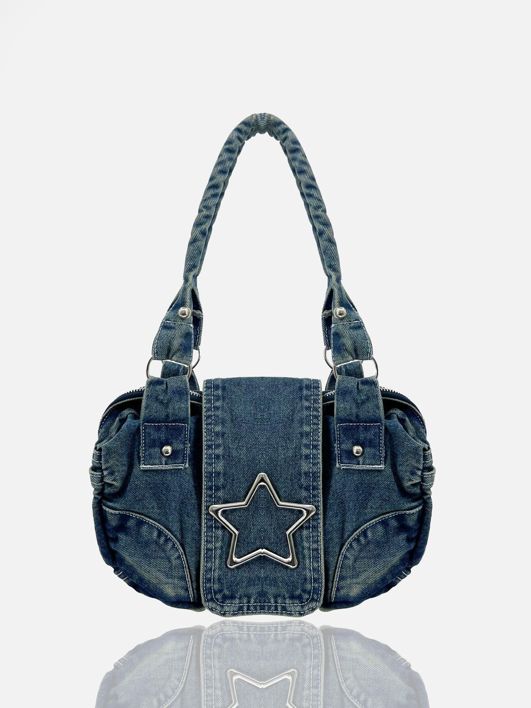 이즘 [당일배송보장] 실버 스타 데님 핸드백 여름 보부상 숄더백