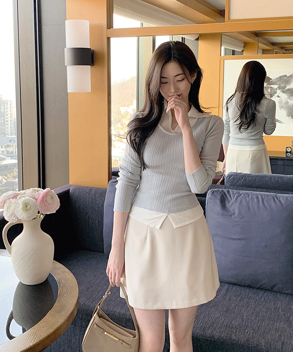 퍼빗 메르안 배색 카라 니트- 3color