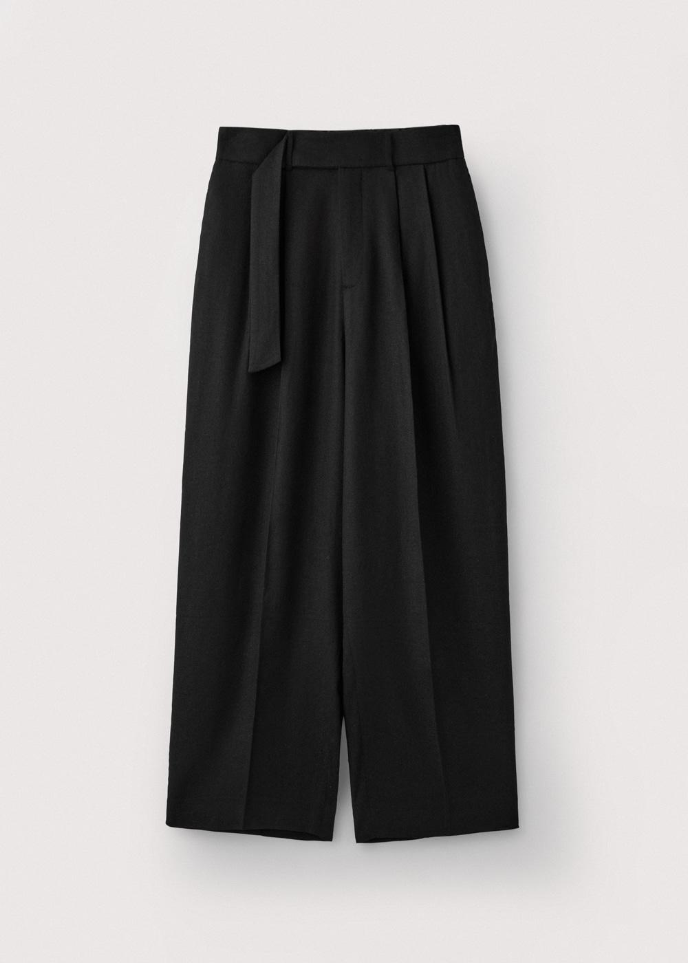 Linen tucked pants_Black
