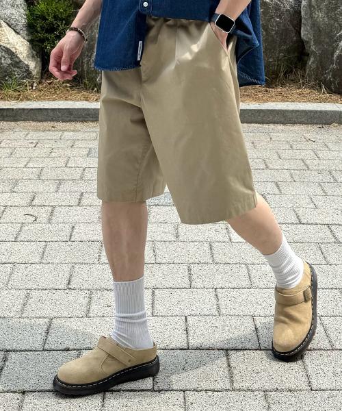 와이드 테이퍼드 밴딩 버뮤다 팬츠 (라이트 카키)