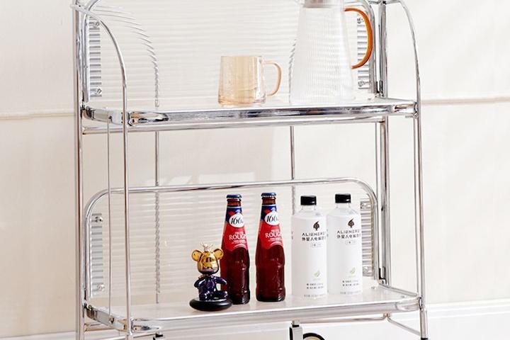 이동식 2단 미드센츄리 모던 어반 투명 접이식 유리 트롤리