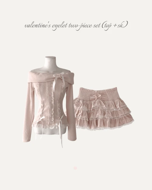 [ 2월 14일 예약 발송 ] 발렌타인 아일렛 투피스 SET ( TOP + SK )