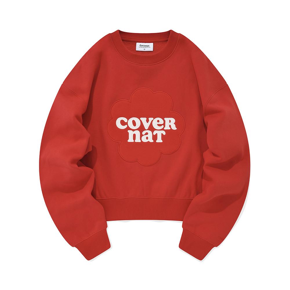 우먼 빅 클로버 하트 기모 맨투맨 레드