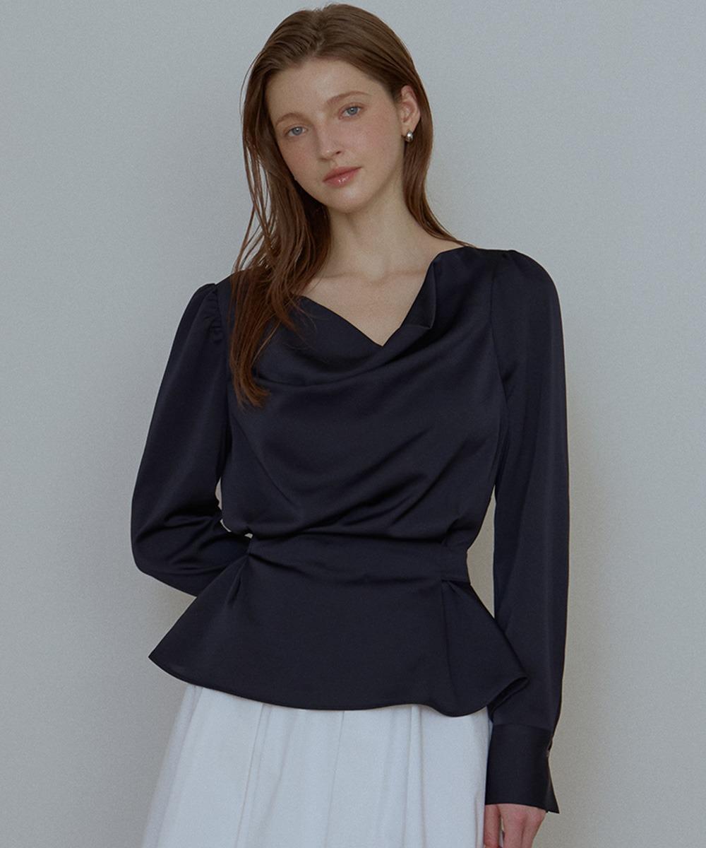 Cowl Neck Drape Blouse [Navy]