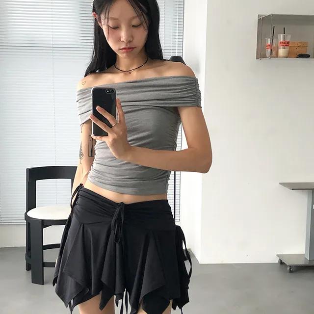 shirring off-shoulder tee 3 color