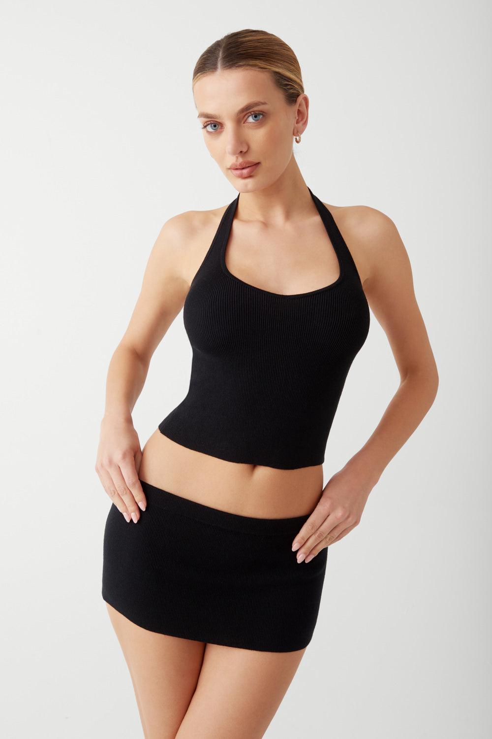 Marialla Knit Halter Top - Black - Black / XS