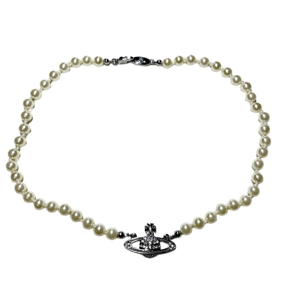 Vivienne Westwood 미니 바스 릴리프 초커 실버 진주 목걸이 넥크리스