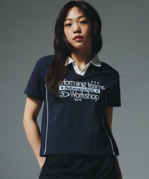 워크샵 유니폼 래글런 칼라드 티셔츠 네이비