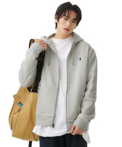 더블 니트 풀 지퍼 후디 - 그레이