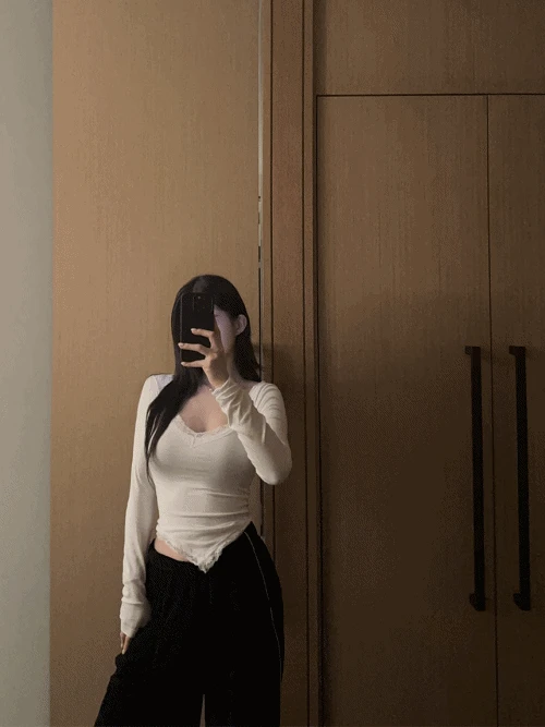 나잇 레이스 슬림 크롭 티셔츠 (2color)