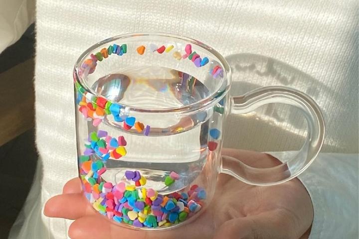 [해외] 하트캔디 머그컵 홈카페 이중 유리컵 유리잔 200ml