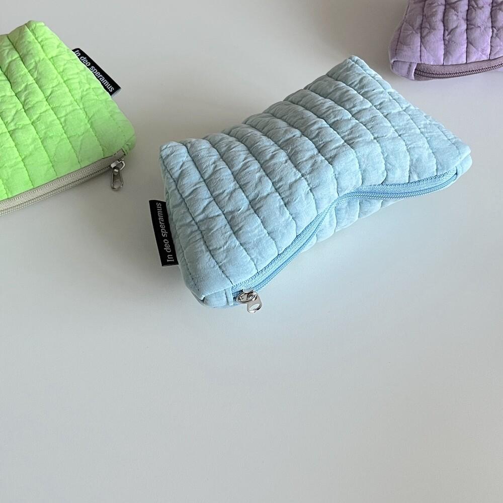 패딩 베이지블루 삼각 파우치