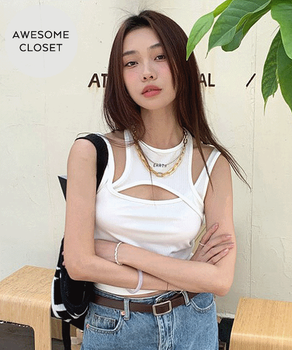 제니 레터링 유니크 홀터 레이어드 크롭 나시탑 (블랙,화이트,퍼플)