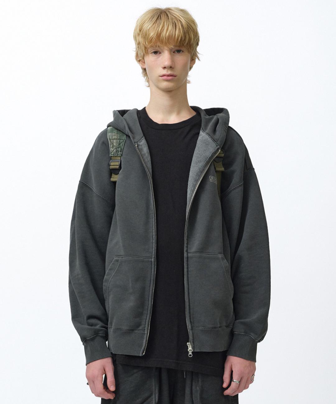 WASHED HOOD ZIP UP [PIGMENT BLACK]
