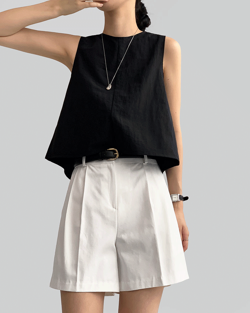 모온 뒷트임 크롭 나시 민소매 나일론 세트 블라우스