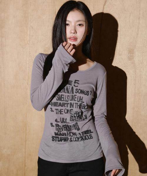 시스루 NAME 5 아트워크 롱 슬리브 [퍼플 그레이]