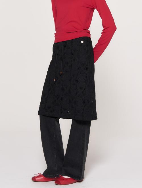 크로셰 레이어드 밴딩 스커트 [BLACK] / WBD3L13509