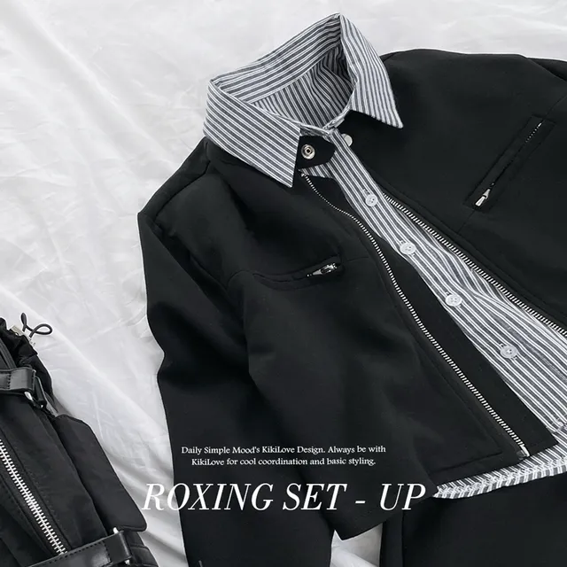 [🖤힙시크set] 로잉 노카라 크롭 바이커 자켓 & A라인 스커트 세트 투피스 셋업 set up #개강룩 #긱시크 - 3color