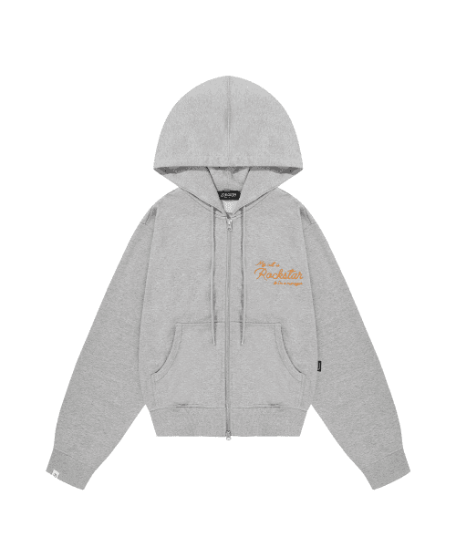 Cursive Handwriting Hoodie Zip-up (Grey)