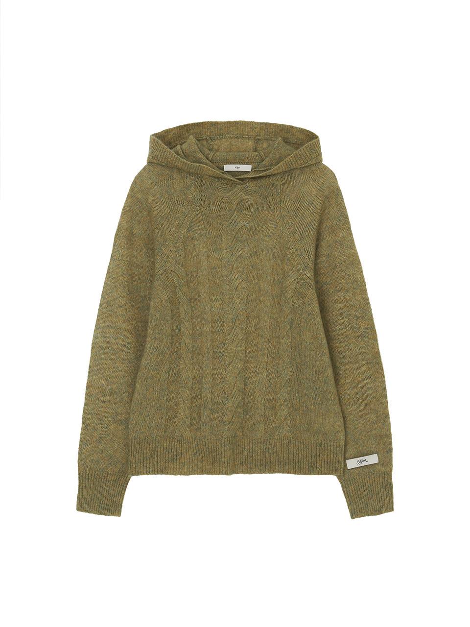 Cable Knit Hoodie Mustard Green