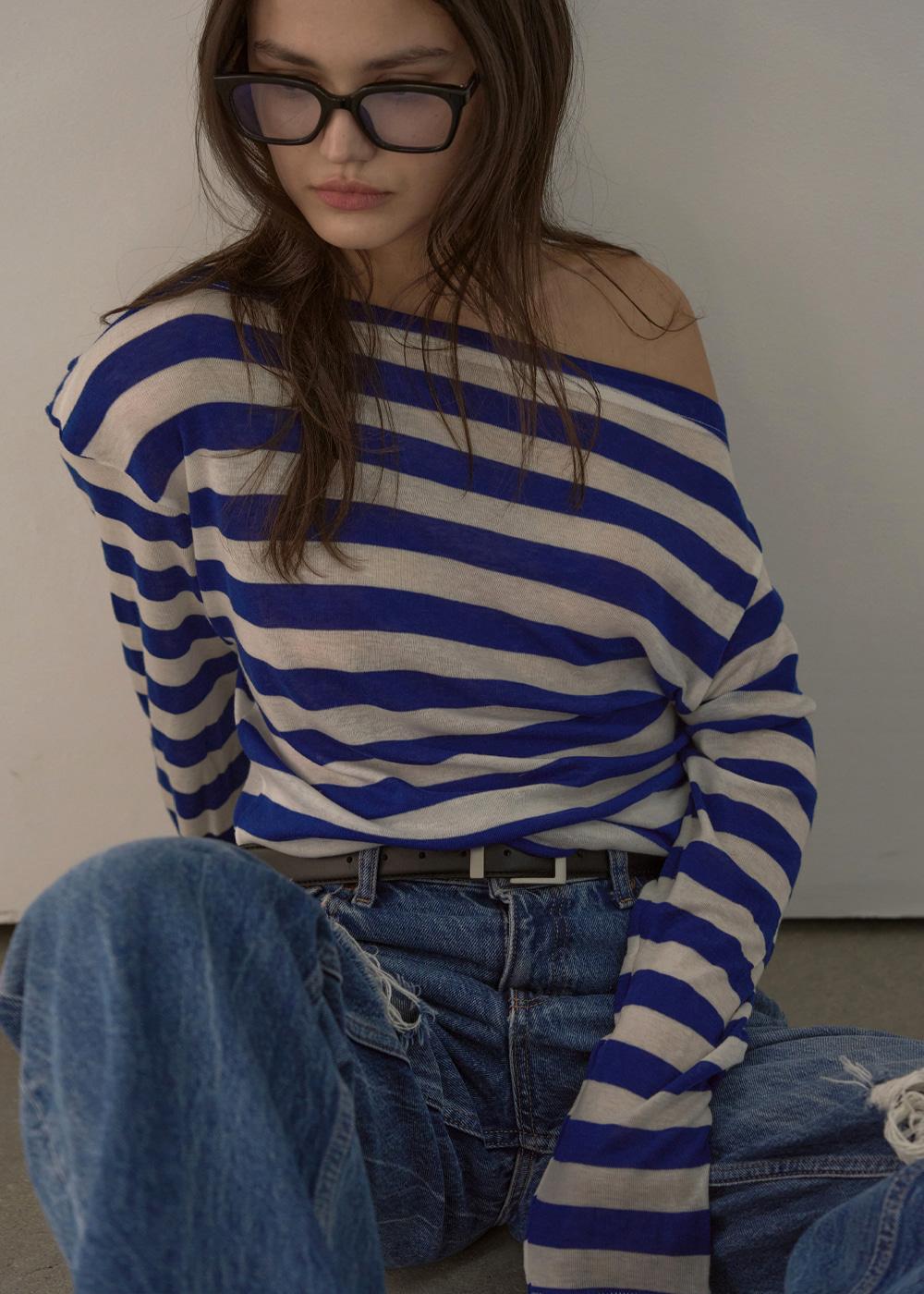 UNBALANCE STRIPE T-SHIRT_BLUE