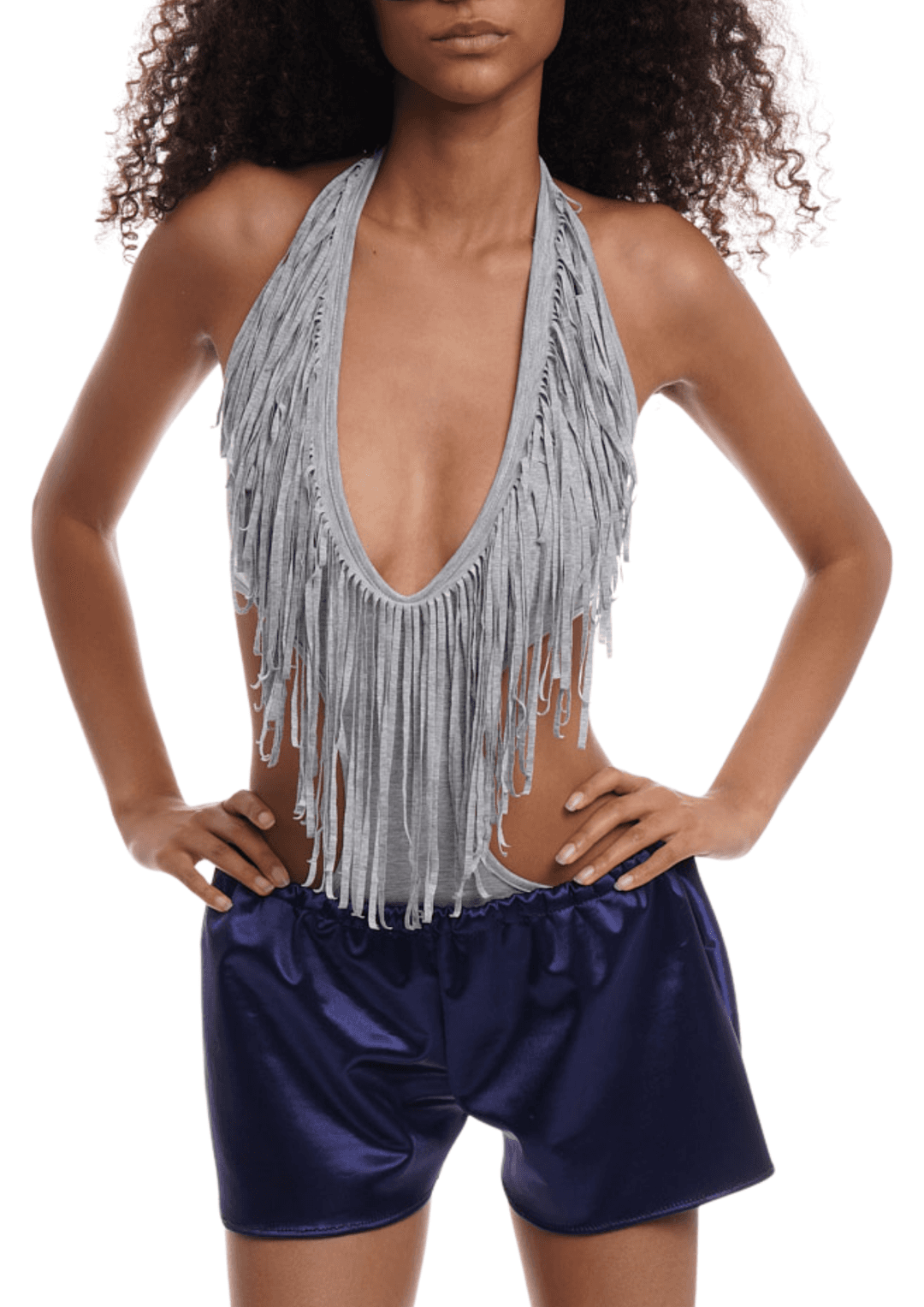 FRINGE BODYSUIT IN GREY MARL - Grey Marl / XS