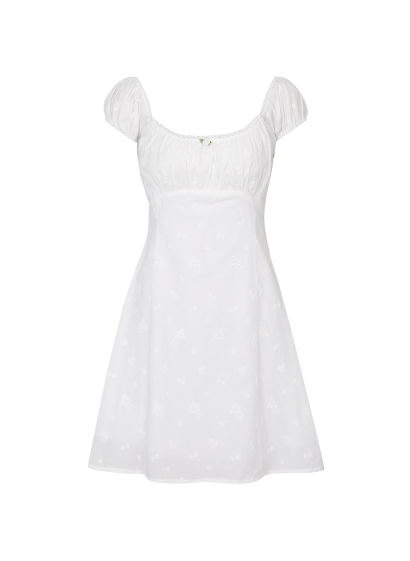Cream Rose Mini Dress (White)