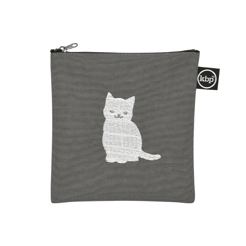 Little Kitten Gray Embroidery Square Pouch 리틀 키튼 그레이 자수 스퀘어 파우치