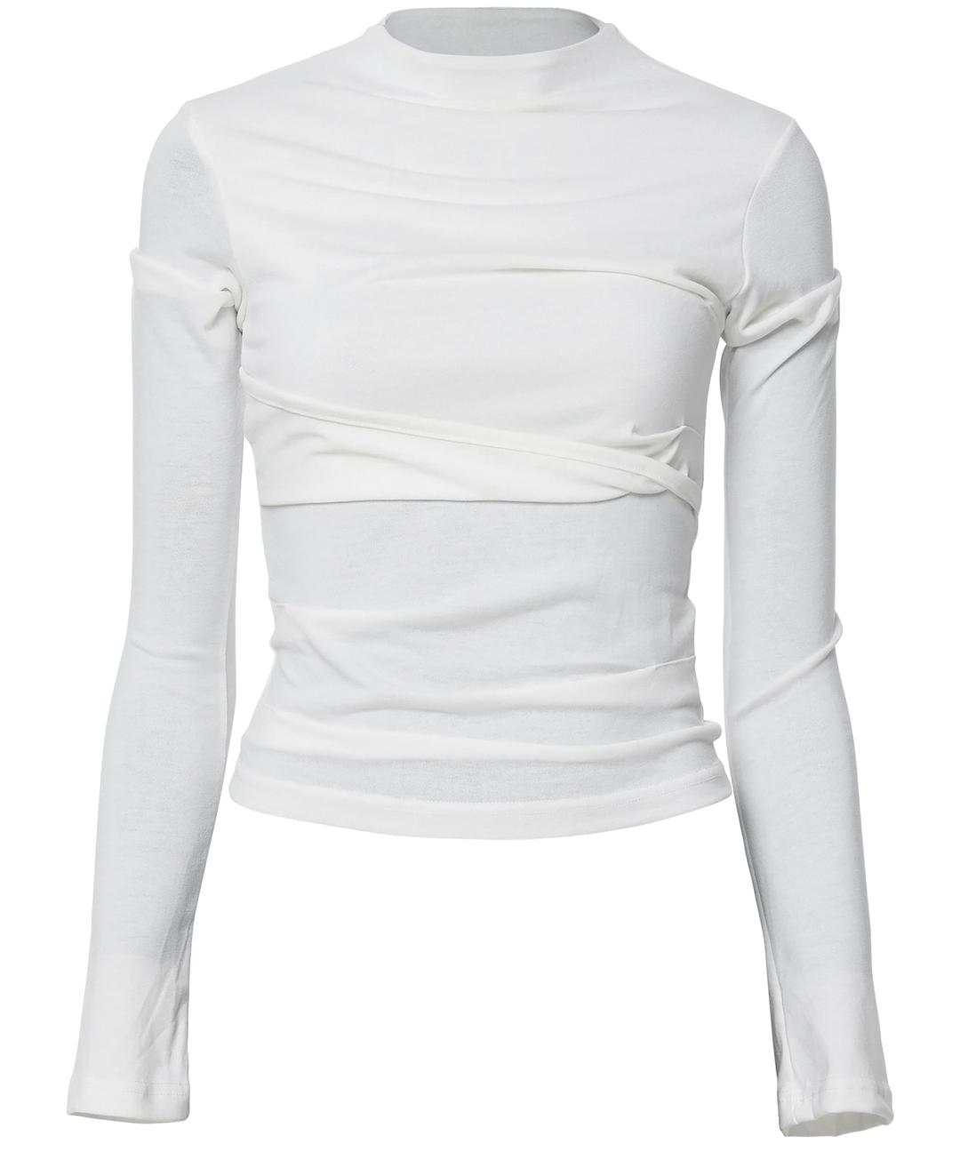 Asymmetrical Draped Mock Neck (FL-191_White)