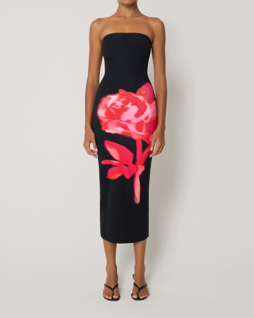 Smooth Stretch Strapless Midi Dress | Black Peony - XXS