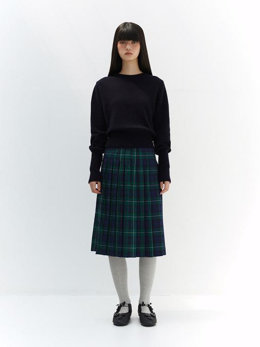 BELTED CHECK PLEATS SKIRT (GREEN)