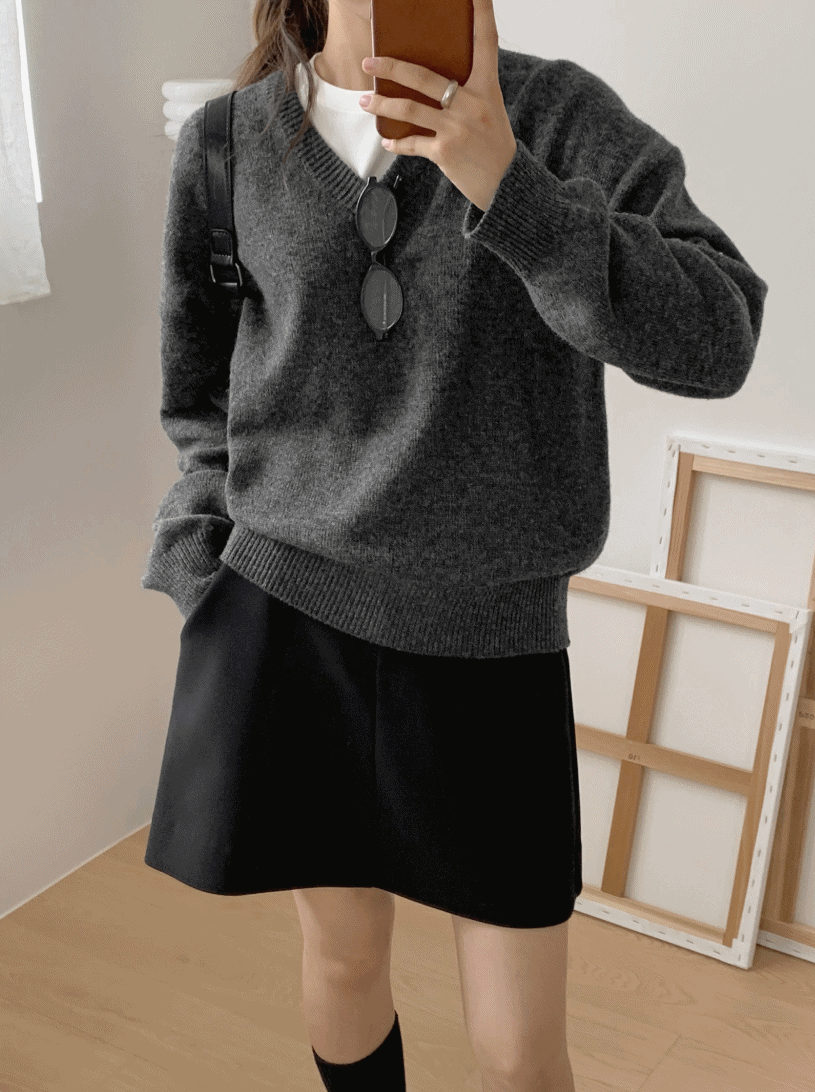 98도씨 [2장이상 무료배송/주문폭주] 니콘 소프트 램스울 브이넥 니트 - 7 color