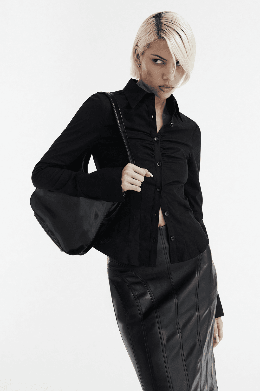 ZOE LONG SLEEVE COTTON BUTTON UP SHIRT - BLACK