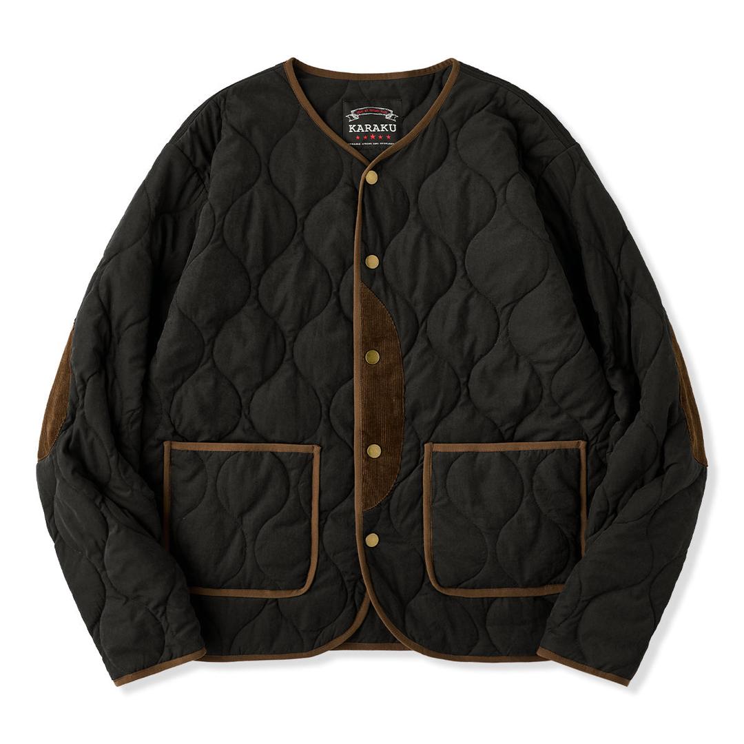 코듀로이 패치 배색 퀼팅 피치스킨 페이크 레이어드 패딩 자켓