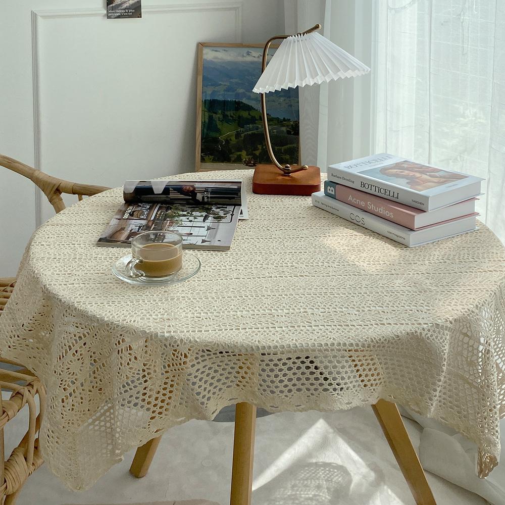 감성 홈카페 캠핑 뜨개 식탁보 (90x90cm) 2colors