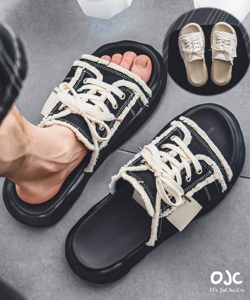 오끄자체 어글리 스니커즈 키높이 슬리퍼 남녀공용 (블랙 화이트)