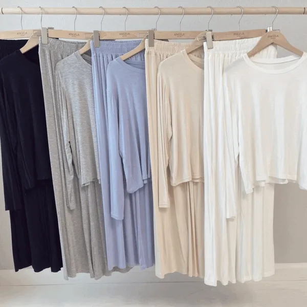 신상할인!찰랑 마약 세트 긴팔 티+긴 바지 루즈핏 와이드 롱 밴딩 팬츠