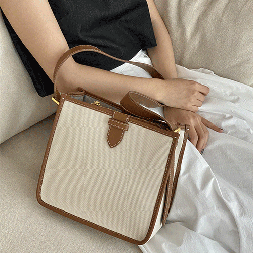 심플 소가죽 캔버스백 스퀘어 숄더 크로스 가방 2컬러