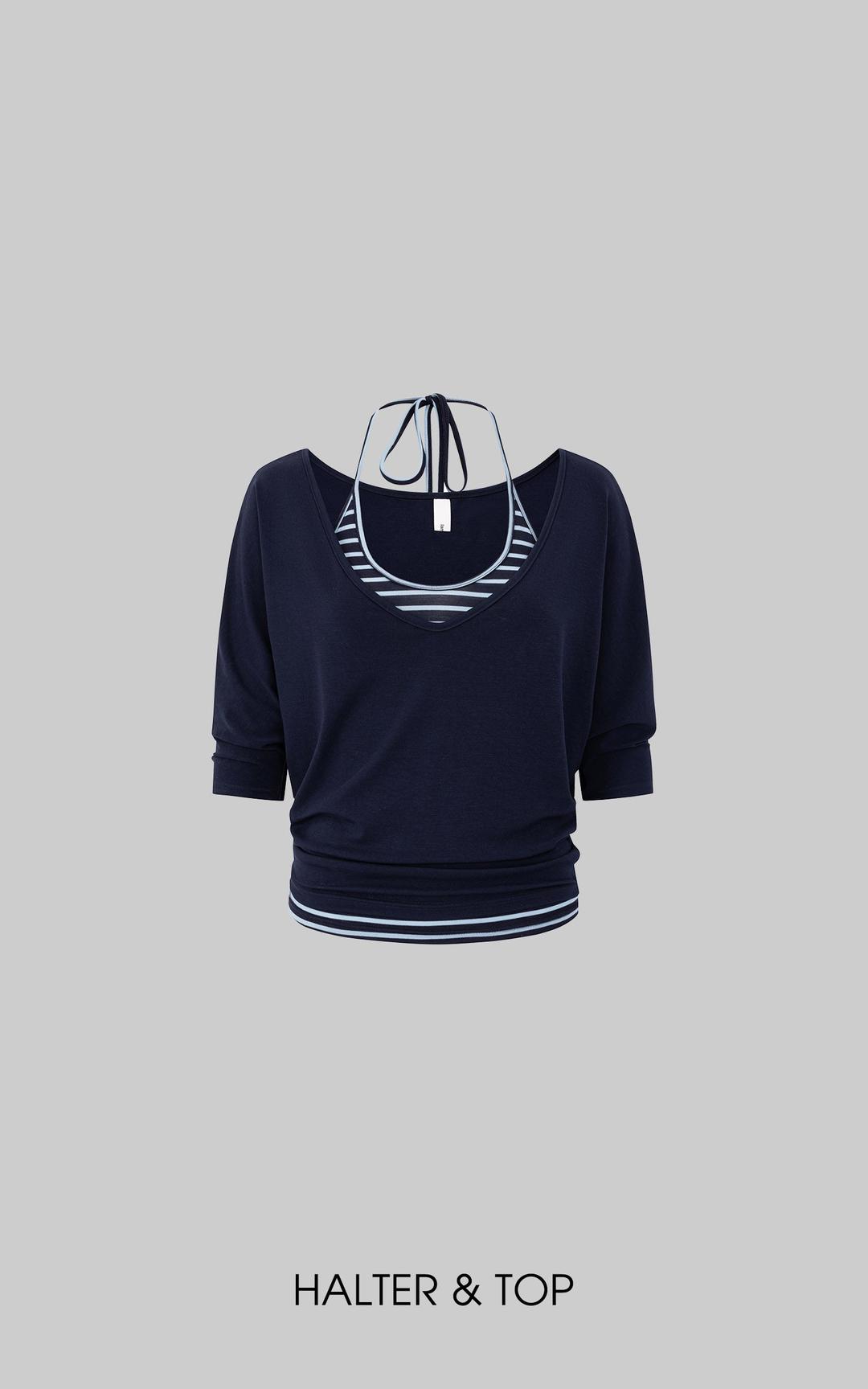 IAMXIAA Navy Layered Stripe Halter & Slouchy V-Neck Top