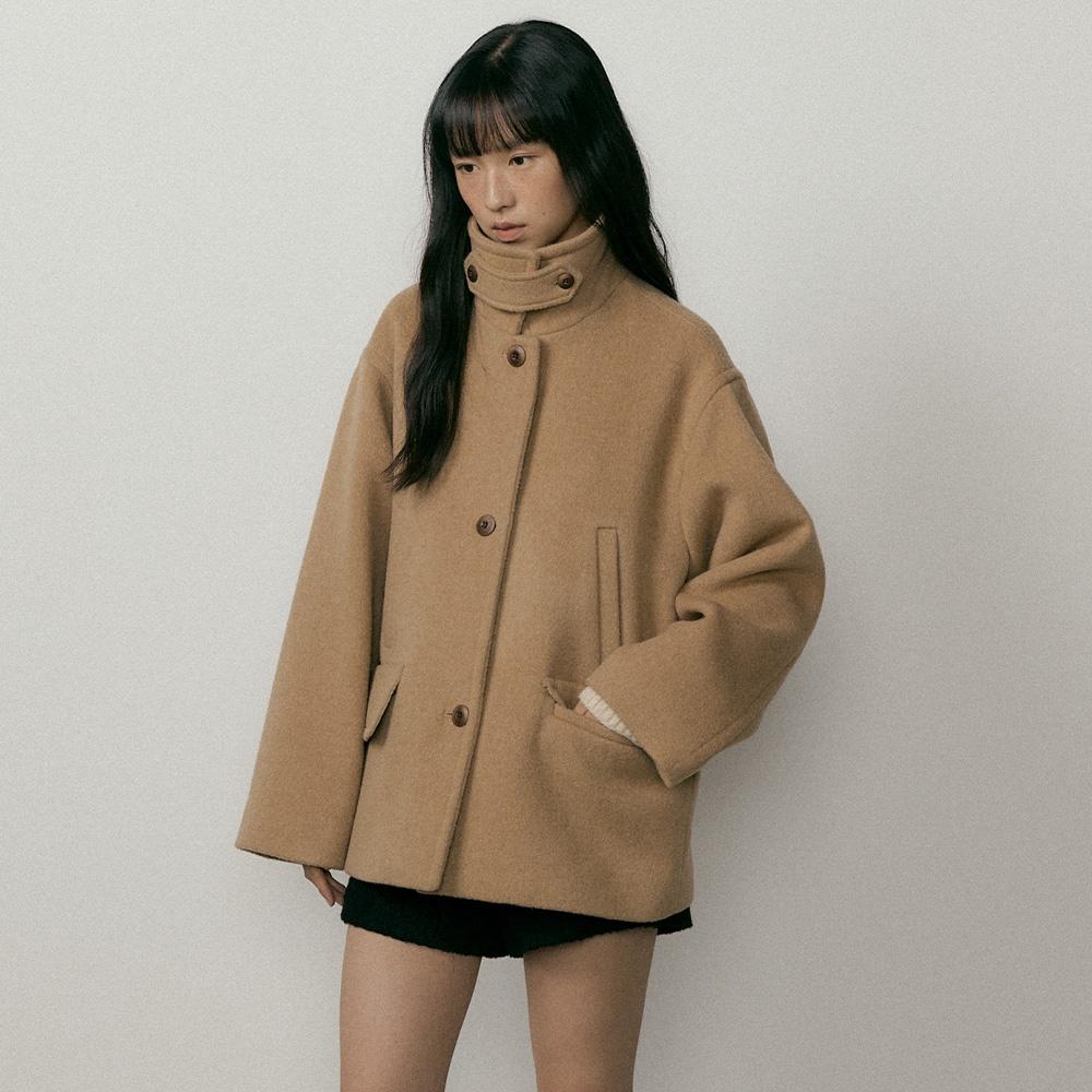 standard wool short coat-camel